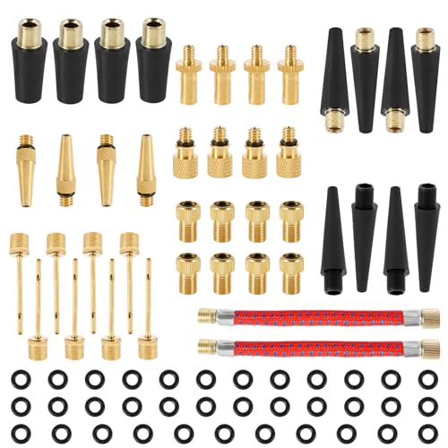 FALESOUL 66pcs Bicycle Valve Adapter Set, Brass Ball Pump Needle Air Pump Adapter, Balloon Inflatable Nozzles, Presta Valve Adapter Bike Pump Accessories Fit for Bike Gym Balloon Toy Pump