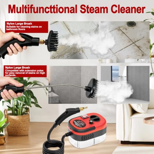 Image of Steam Cleaner, Portable Pressurized Steamer for Cleaning with 14pcs Accessories, 6-Level Adjustable and 15s Heat-Up, Handheld Steam Cleaner for Home, Tile, Dirt, Grout, Grease, Car Detailing(Red)