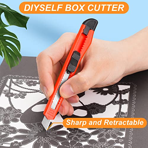 Diyself 6 Pack Utility Knife, 9Mm Wide Box Cutters, Box Cutter Retractable With Snap Off Utility Blades, Sharp Box Opener, Box Knife With Automatic Lock, Boxcutter For Cardboard, Paper, Plastic #TOP1