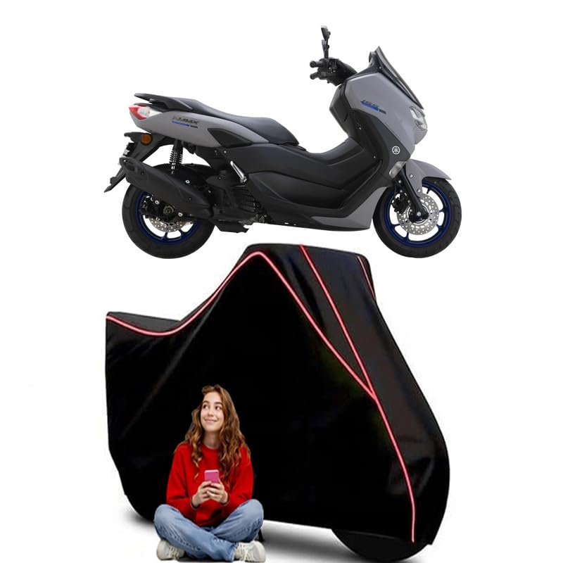 Image of N Max 155 STD Scooty Bike Cover Water Resistant Outdoor Use Universal Fit Scooters Motorcycles Heavy Duty UV Protection Dust Rain Scratch Resistant Elastic Bottom Black Blue Piping