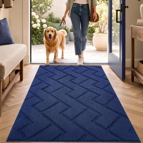 Image of hicorfe Indoor Door Mat,Non Slip Door Mats,32 inchx48 inch Front Back Door Mat Rubber Backing,Absorbent Resist Dirt Entrance Inside Floor Mats for Entryway Washable Low-Profile(Navy Blue)