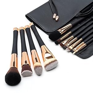 Fancii Professional Makeup Brush Collection, 12pcs Set High End Cosmetic Brush, Cruelty Free Synthetic Bristles for Foundation Blending Powder Blush Eye Shadow, Travel Leather Clutch, Rose Gold