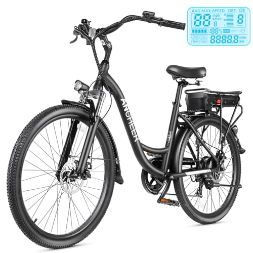 ANCHEER Electric Bike for Adults, 48V 500Wh EBike, UP to 60 Miles, Removable Battery, Fast-Charge, 26" Commuter Electric Bicycles, 7-Speed, LCD Digital Display, Suspension Fork, Cruise Control, UL2849