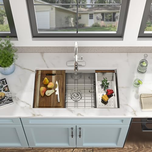 Image of 36 Undermount Kitchen Sink - Fulorni 36 inchx19 inch Kitchen Sink Ledge Workstation Under Counter 16 Gauge 304 Stainless Steel Large Single Bowl Basin