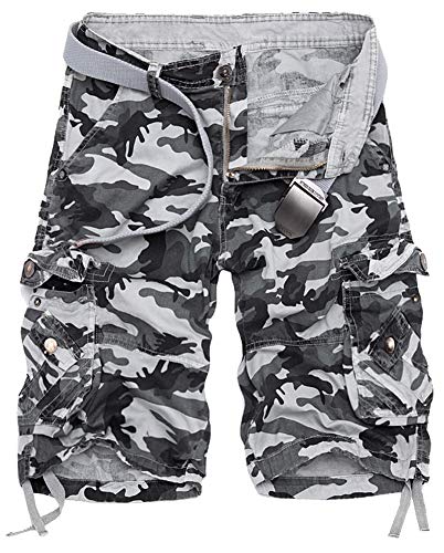OKilr Pjik Casual Camo Twill Relaxed Fit Outdoor Camouflage Cargo Short Pants,Grey Shorts for Men Hiking