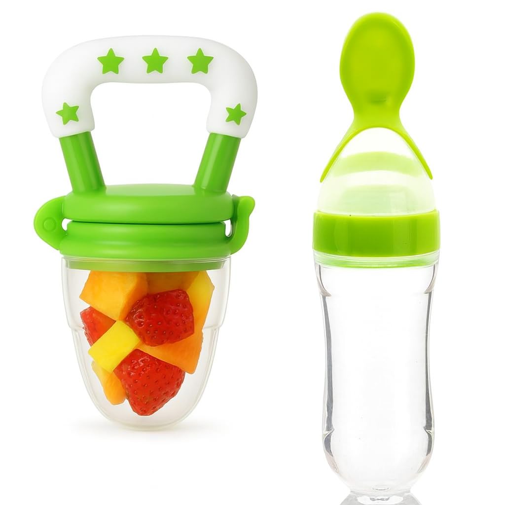 Shark Doo Doo® Silicone Squeeze Baby Food Feeder with Spoon + Fruit Nibbler – 90ml, 4M+ – BPA-Free, Mess-Free, Soft & Safe for Purees, Semi-Solids & Fresh Fruits (Green Combo)-image-28