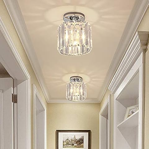Crystal Palace Genuine Crystal Hallway Flush Ceiling Light Chandelier - Chrome - Round Shape - 15 x 17 cm Cover