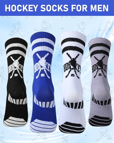 Shihanee 4 Pairs Men's Hockey Socks Novelty Athletic Mid Calf Skate Birthday Performance Socks Gift for Hockey Player Lover Fans Coaches4
