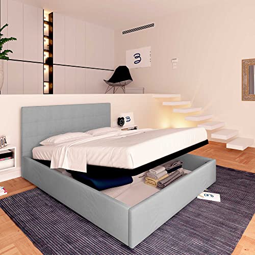 Baldiflex Einzelbett mit Stauraum, Modell Dublino, aus Kunstleder, Lattenrost, für Einzelbetten 140 x 190 cm, elegantes Kopfteil in Hellgrau – Bild 8