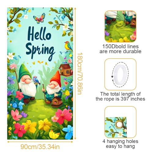 Image of Hello Spring Gnome Door Cover 35x71in Bird Butterfly