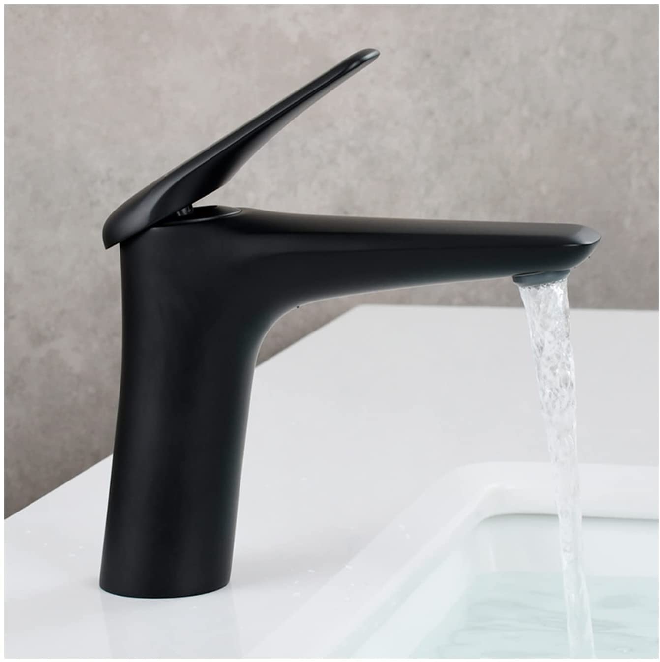 Ksunun Grifo de baño Grifo de lavabo de baño de latón Agua fría y caliente Grifo monomando de lavabo de un solo orificio Grifo aireador Grifo de lavabo Grifo monomando para lavabo de baño, negro alto