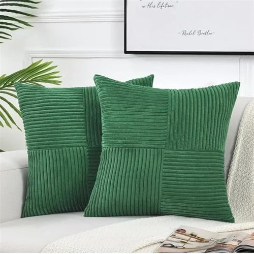 Housses de coussin carrées rayées velours côtelé rose 50x50