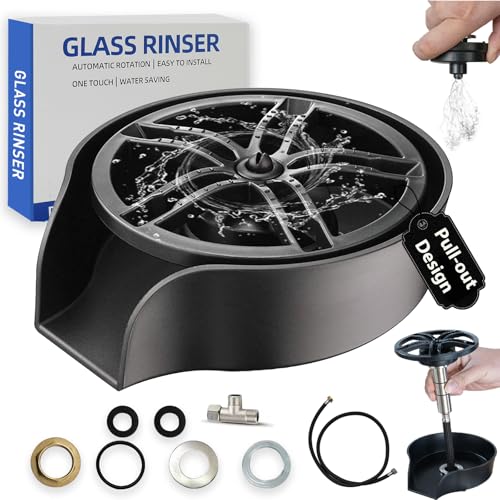 Image of Glass Rinser for Kitchen Sink, High Pressure 360 Degree Rotating Spout Glass Rinser with Pull-out Spray Gun Design, Glass Cup Cleaner Sink Attachment Washer Baby Bottle, Glass Cup, Wine Glass (Black)