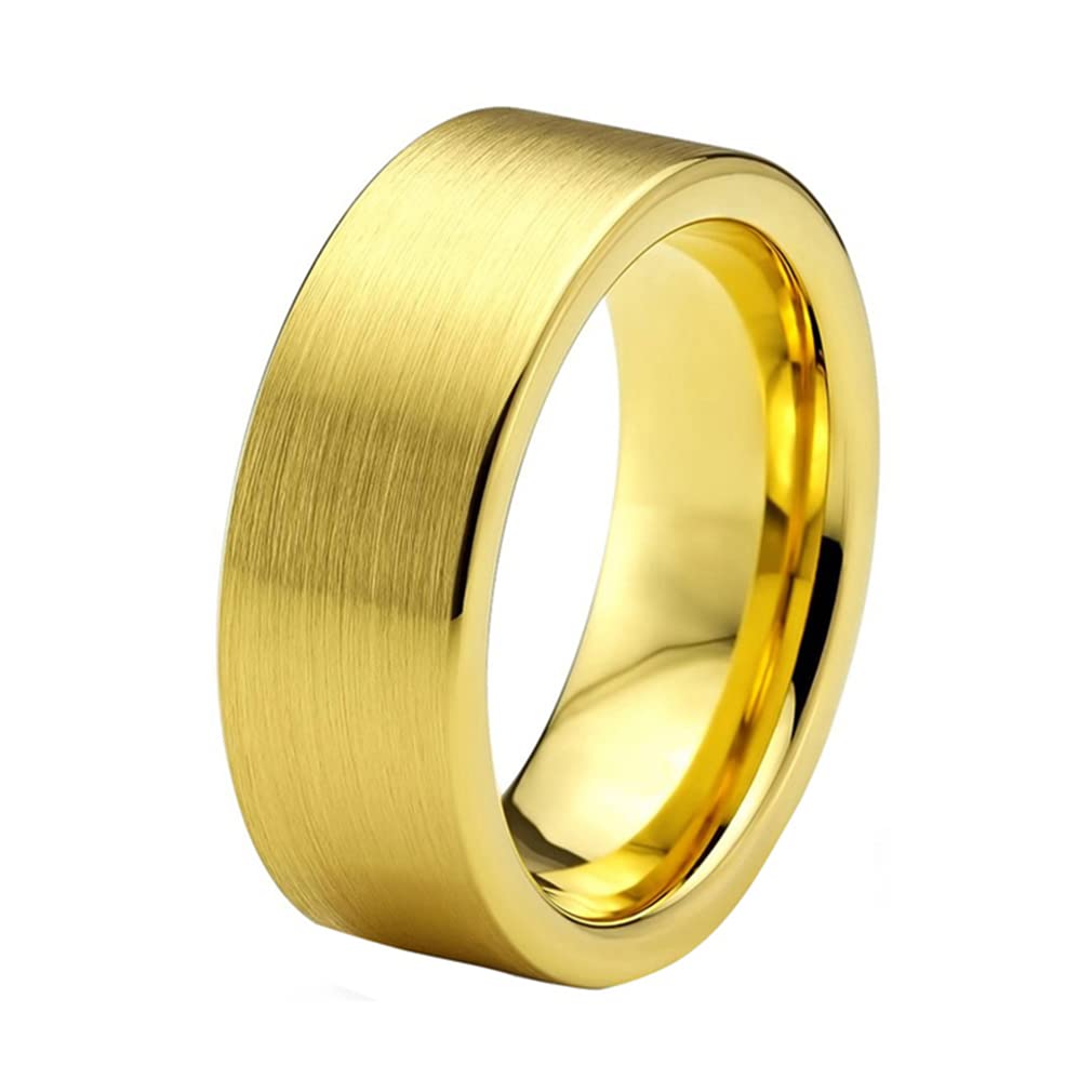 Sunrise100 Tungsten Carbide Yellow Gold Ring 8mm Pip Cut Mens Womens Anniversary Engagement Band Brushed Finish