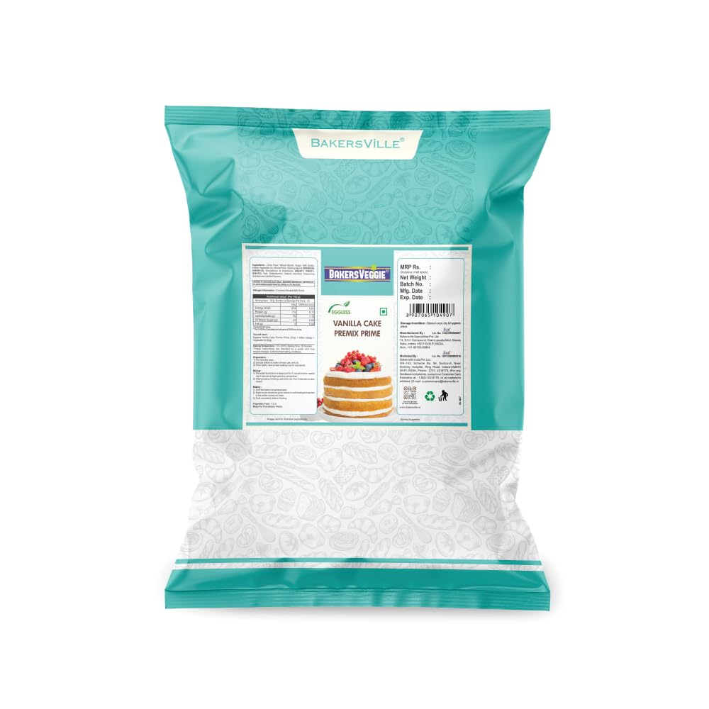 Bakersveggie Eggless Cake Premix, 1 Kg (Vanilla Cake Premix Prime)