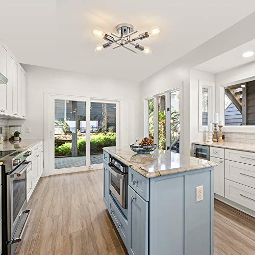 Zglaojt4-Lights Ceiling Light Fixture，Chrome Modern Metal Chandelier，Farmhouse Lighting For Kitchen Bedroom Bathroom Livingroom Corridor Laundryroom Bar #TOP5