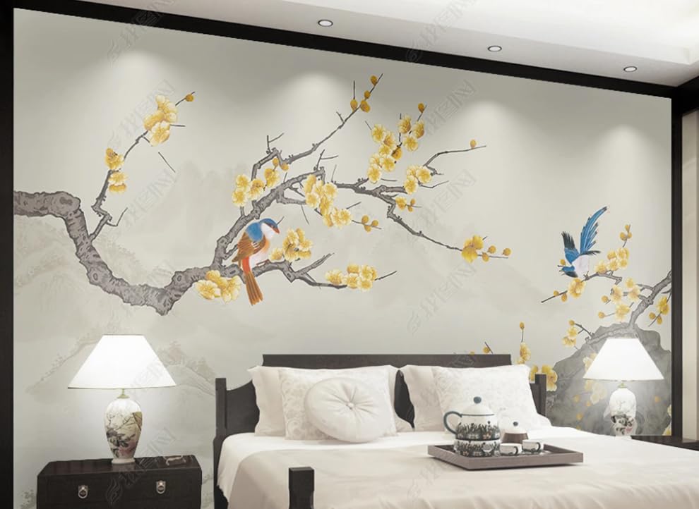 Papier peint intissé oiseaux et fleurs idéal pour salon et chambre