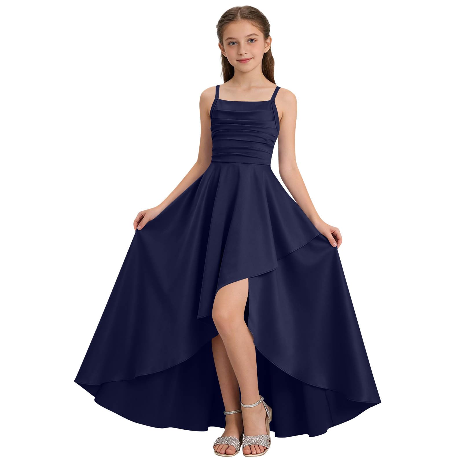 Junior Bridesmaid Long Dresses Teen Girls a Line Dress Chiffon Formal Ruffles Skirt Skater School Recital Dress - 2