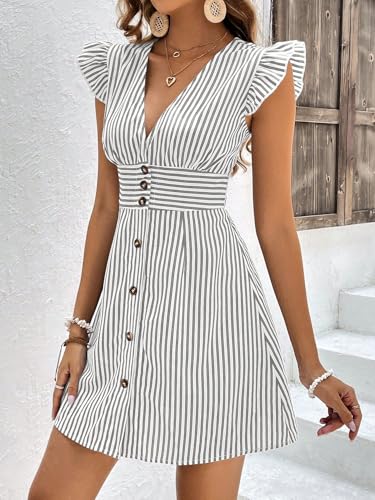 Image of SISKIN Womens Casual Summer Dresses,Button Front Striped A Line Shirt Dresses for Women 2025