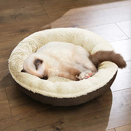 Feandrea Hundebett, Hundekorb, Katzenbett, Donut, rund, Ø 55 cm, braun PGW55C