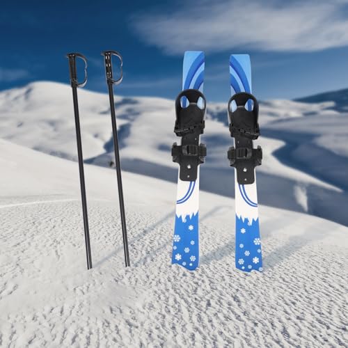 BAIODNB Snow Ski and Pole Set with Bindings, 26Inch Snow Skiing Poles Equipment for Kid's Beginne, Lightweight Downhill Ski Boards for Age 2-8 (Blue)