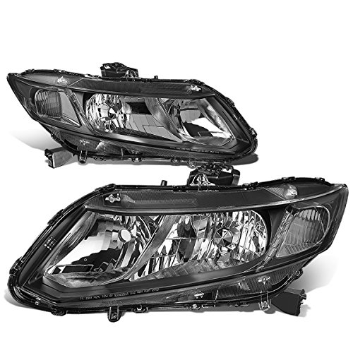 DNA Motoring HL-OH-HC12-BK-CL1 Black Housing Headlights Replacement For 12-15 Civic