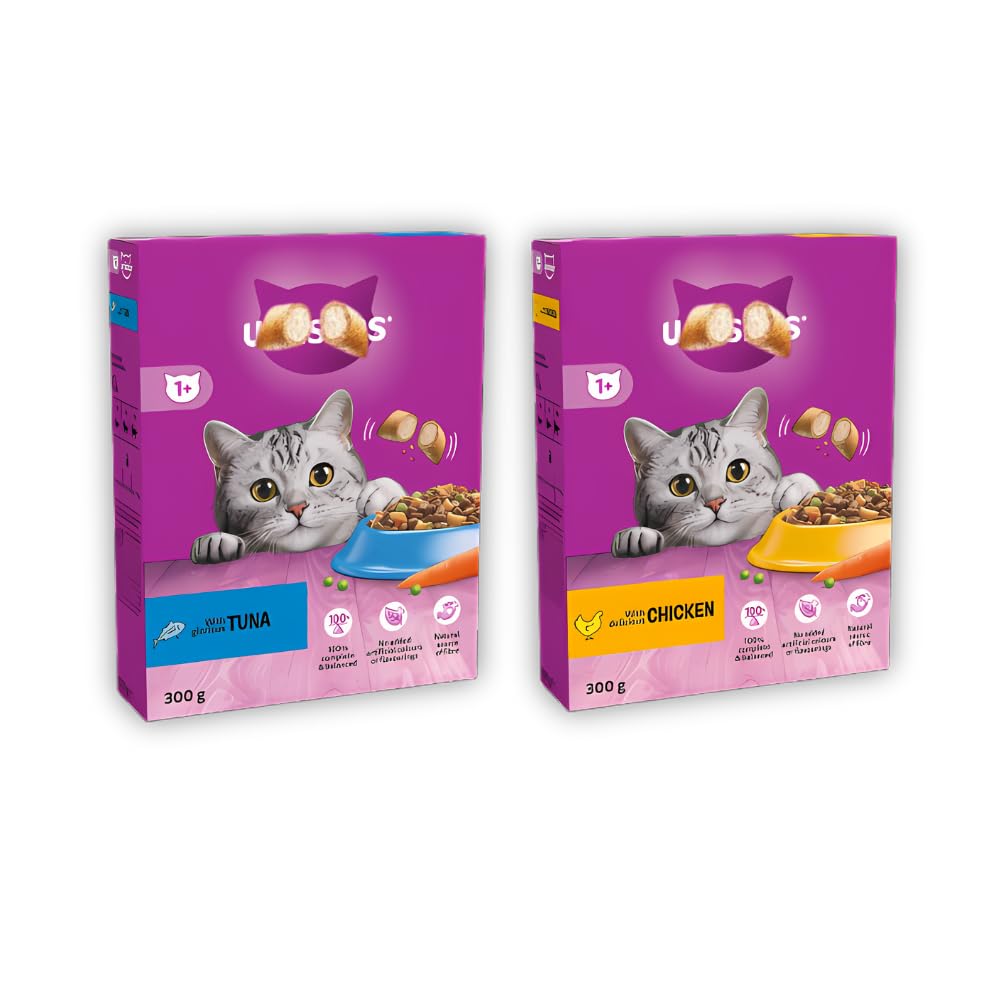 Adult Cat Dry Food – Chicken & Tuna Flavours | Bundle of 2 (1x Chicken, 1x Tuna – 300g Each) | 100% Complete & Balanced | No Artificial Colours | Natural Fibre