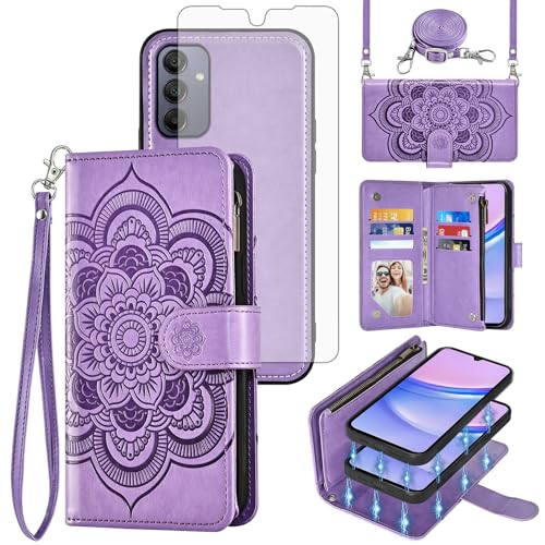 Housse Samsung Galaxy A15 4G antichoc portefeuille zippé avec protection écran verre trempé