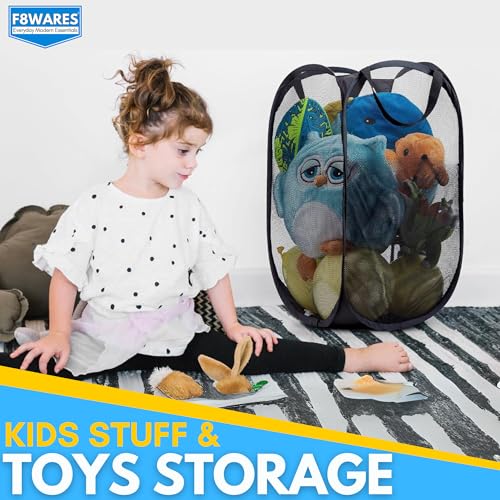 Image of F8WARES 2PK 75 Litres Nylon Mesh Foldable Laundry Basket for Clothes - Odourless Breathable Laundry Bag for Clothes with Carry Handles - Kids Toy Baskets For Storage & Dirty Cloth Basket Hamper Sky