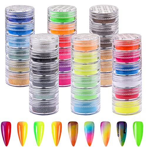 Duufin 36 Colors Nail Pigment Powder Colorful Luminous Pearlescent High-Gloss Halo Powder Pigment for Nails Art Body and Crafts