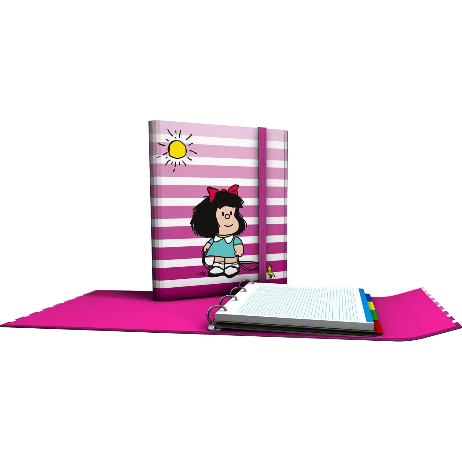 Grafoplás | Ring Binder with Refill and Flap | Birdie Mafalda Carpeplús | Includes Dividers | Elastic Rubber Closure | Ergonomic Curved Spine | Cudricula Paper 5x5 90g a4 | FSC Certified