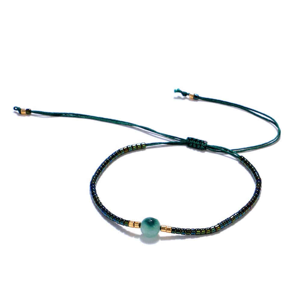 Pulsera Tejida de Cuentas para Mujeres, Pulsera Tejida de con Cuentas de Piedra Natural Cuentas Verdes de la Cadena de Cristal Tejida Retro Temperamento Mixto Mixta muñeca afortunada Personalidad de