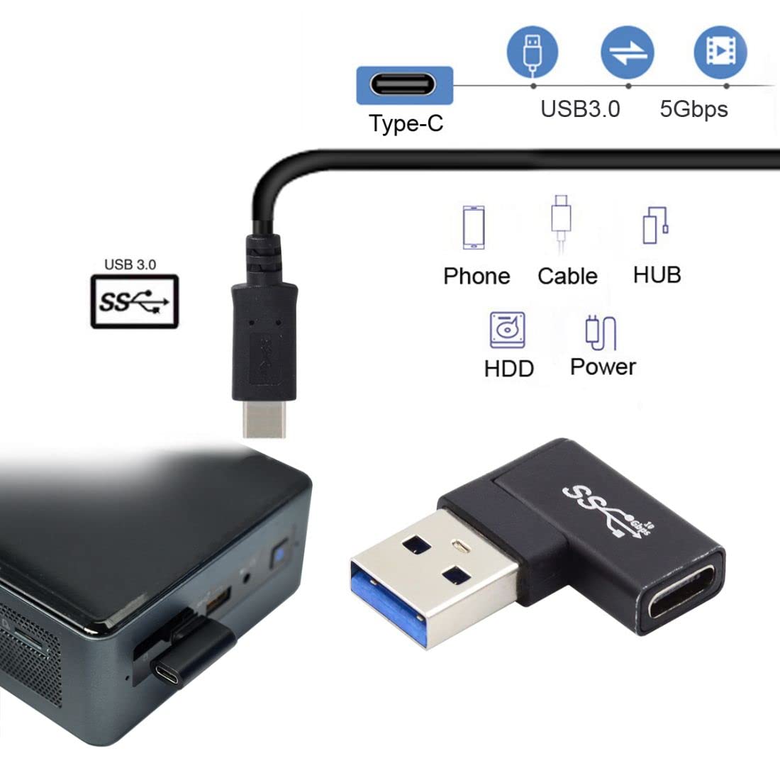 CentBest Câble USB C Plaqué Or 90 Degrés USB 2.0 à Type C Droite/Gauche Cordon De Rallonge Mâle Coudé Transfert De Données Sync Chargeur Plomb (Right