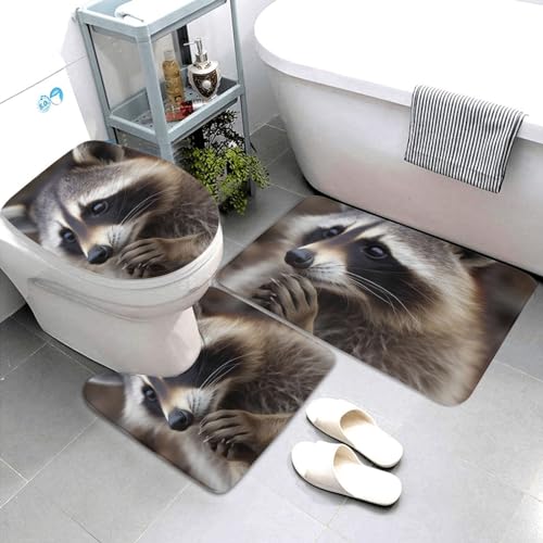 Tapis de bain raton laveur absorbants en lot de 3 microfibres
