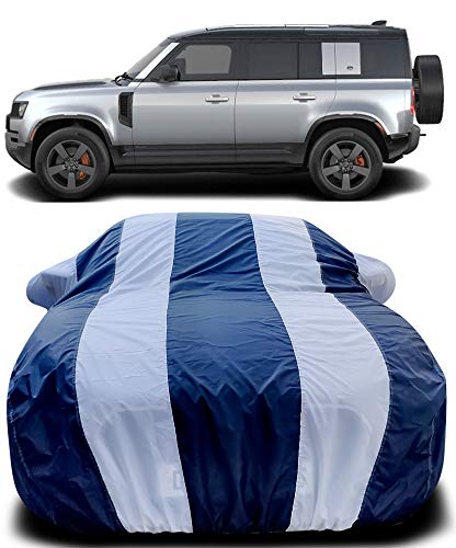 Image of PURPLEHEART Car Body Cover Compatible with Car Body Cover for Defender with Mirror Pocket Triple Stitched Bottom Elastic Water Resistant UV Protection & Dustproof Car Cover-Blue & White