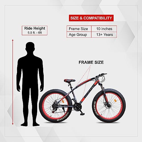 Image of Men Fat Bike 26 X 400 MULTISPEEC 21 Speed, Front Suspension,Double DISC Brake,Alloy Rim,HARTEX Tyres,SKD 85% Grey /RED, 18 x 10 inch