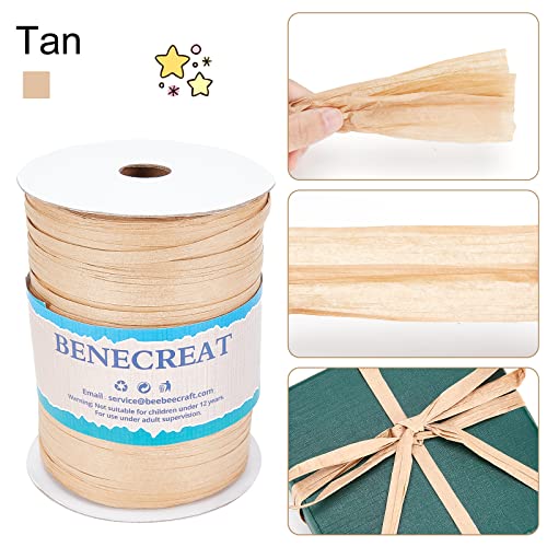 BENECREAT 300m/328 Yards 6.5mm Width Raffia Yarn Raffia Paper Craft Ribbon Packing Twine for Festival DIY Decoration and Weaving Tan - Image 4