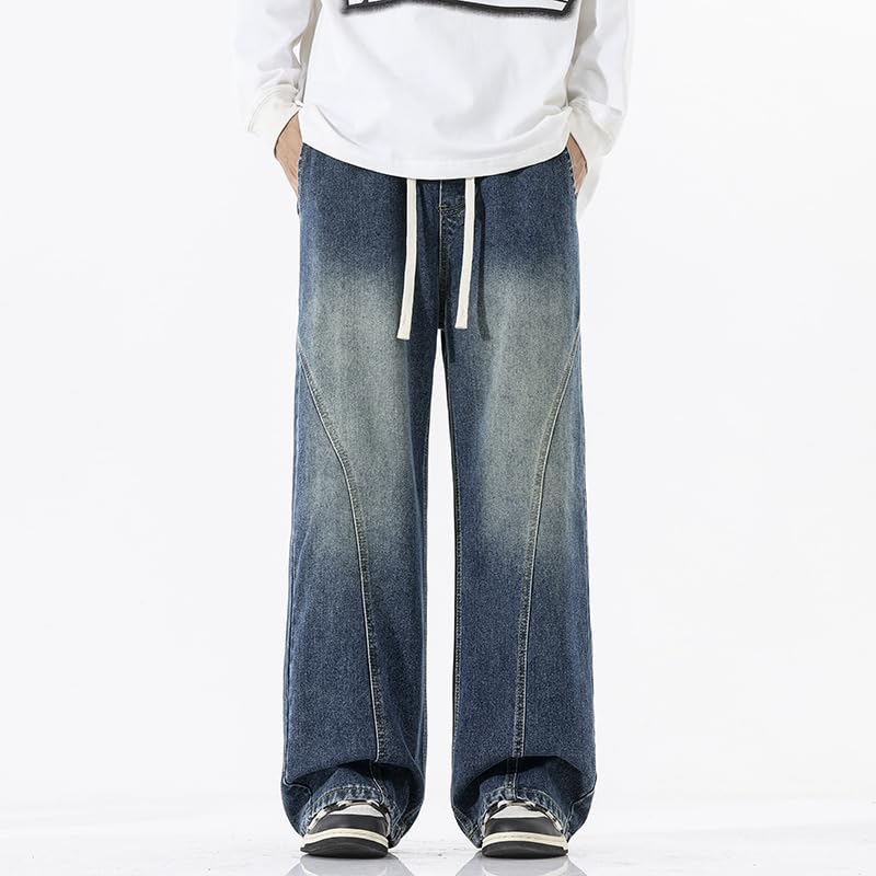 Men's Jeans Spring Spliced Denim Straight Leg Casual Pants2