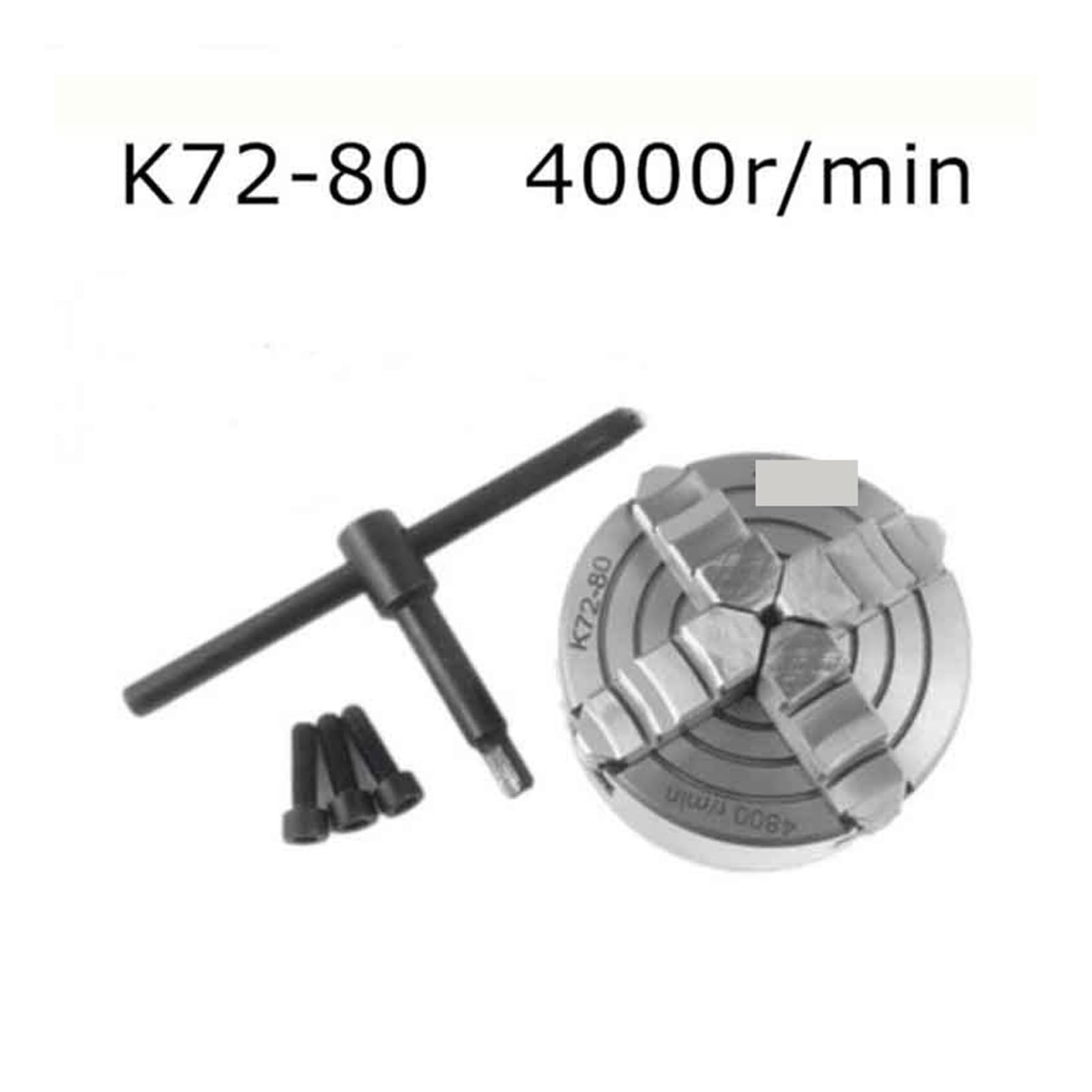 4-szczękowy uchwyt tokarski 80mm/100mm/125mm K72-80/K72-100/K72-125 niezależny 1 szt. klucz do uchwytu zabezpieczającego 3 śruba mocująca Odporność na zużycie(K72-80)