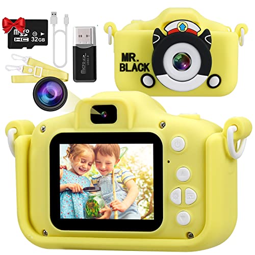 Misilmp Kids Camera, Dual Children Cameras with Silicone Case Gifts for Boys & Girls Age 3-10, Selfie Zoom Kids Digital Camera with 2.0 Inch Screen 20MP 1080P Video Camcorder 32GB SD Card (Yellow)