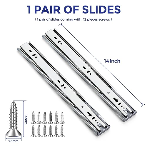 Image of Ravinte 5 Pairs 10 Pack Full Extension Ball Bearing Drawer Slides Soft Close Silver Drawer Rails Track 14 Inch Side Mount