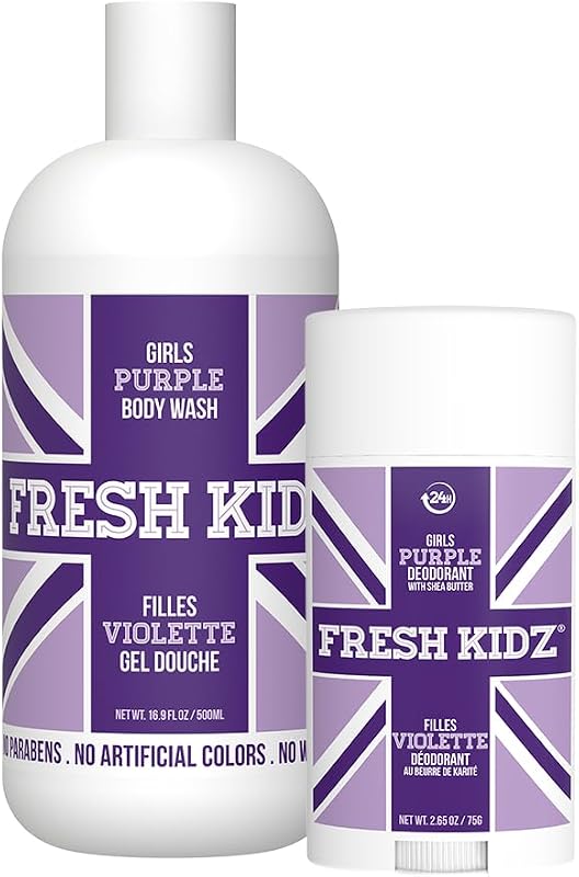Fresh Kidz Girls Purple Body Wash e Desodorante em Bastão para Crianças e Adolescentes, 500 mL e 75 g