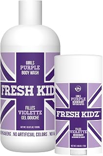 Fresh Kidz Body Wash 16.9 fl.oz. and Stick Deodorant 2.65 oz for Kids and Teens - Girls "Purple" Set