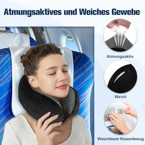 Cirorld Nackenkissen Flugzeug, Nackenhörnchen Erwachsene, Reisekissen Memory Foam, Verstellbares Kompaktes Nackenkissen Reise, Ergonomisches Weich Atmungsaktiv mit Ohrstöpseln, Augenmaske,Tragetasche