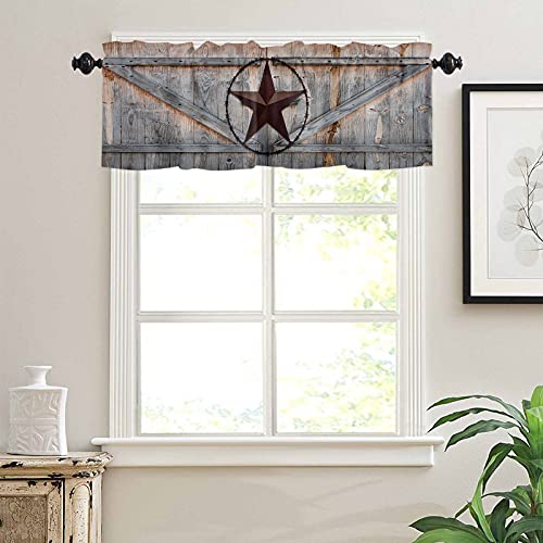 Rod Pocket Curtain Valance, 54" X 18",Western Texas Star On Rustic Wooden Board Farmhouse Style Window Curtain Valance For Kitchen Bathroom Living Room #TOP2