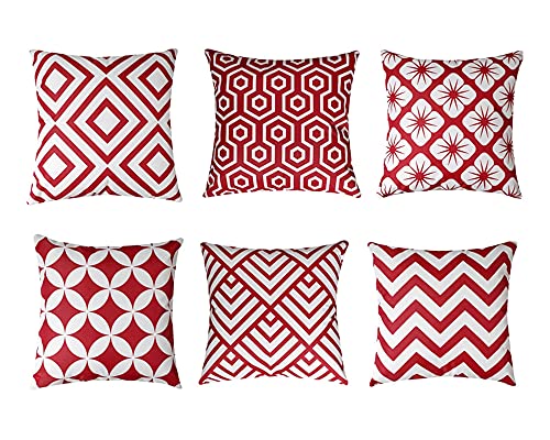 TIDWIACE Lot de 6 housses de coussin carrées décoratives de style géométrique simple Rouge 45 x 45 cm Cover