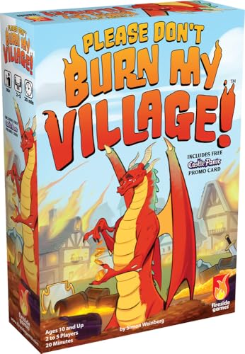 Fireside Games | Please Don’t Burn My Village | Jeu De Cartes Fantaisie avec Manipulation du Marché Trésors Pot De Vin Au Dragon Et Timing Tactique | 2 À 5 Joueurs | 20 Minutes