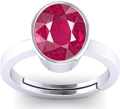 LMDPRAJAPATIS 10.25 Ratti Oval Shape Created Ruby Stone Delicate Adjustable Ring- 925 Sterling Silver - Hand Made Jewelry