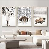 MHLCMG Leinwand Malerei Winter Schneelandschaft Rentier 