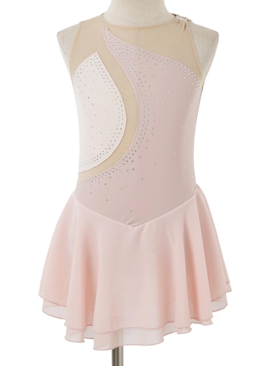 Maillot Gimnasia Ritmica Traje de patinaje artístico for niñas, malla con costura de diamantes de imitación, medias de ballet, danza, gimnasia, tutú, disfraz de actuación en el escenario(Pink B,16)